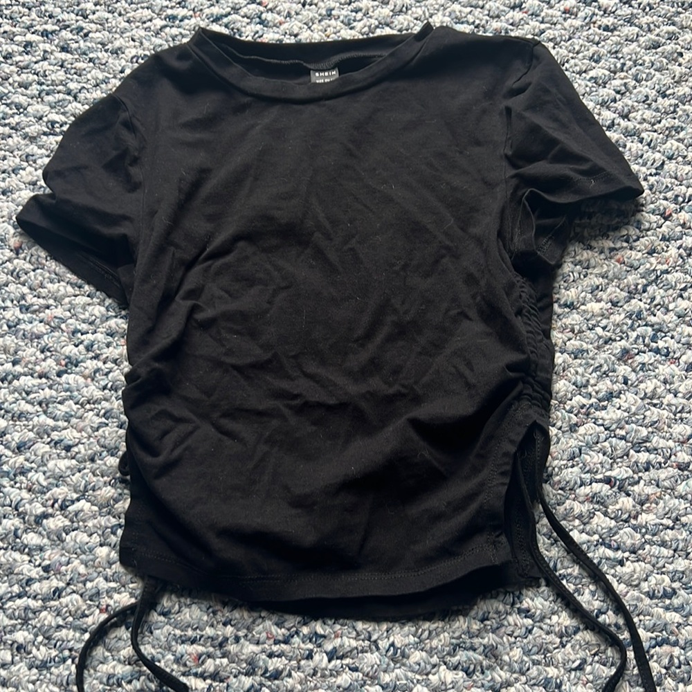 Black Crop Top T Shirt, Ties On The Sides